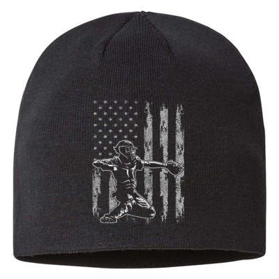 Baseball Catcher For Men Baseball USA Flag Sustainable Beanie