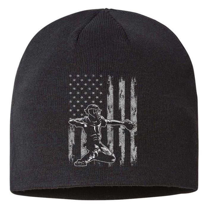 Baseball Catcher For Men Baseball USA Flag Sustainable Beanie