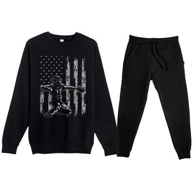 Baseball Catcher For Men Baseball USA Flag Premium Crewneck Sweatsuit Set