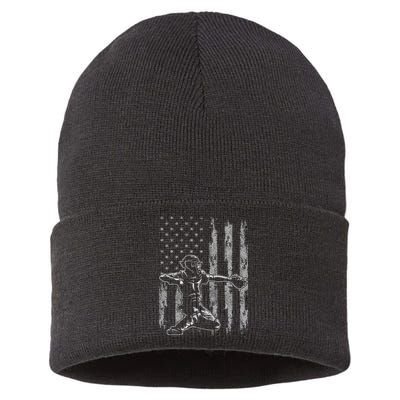 Baseball Catcher For Men Baseball USA Flag Sustainable Knit Beanie