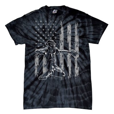 Baseball Catcher For Men Baseball USA Flag Tie-Dye T-Shirt