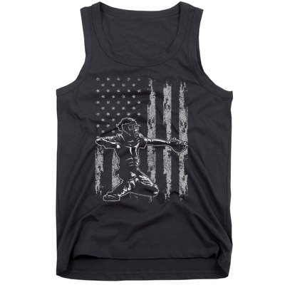 Baseball Catcher For Men Baseball USA Flag Tank Top