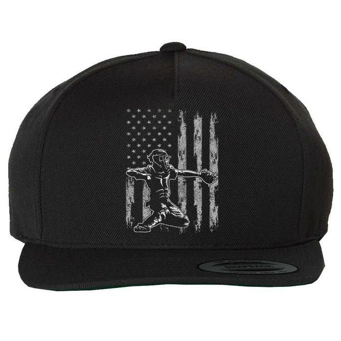 Baseball Catcher For Men Baseball USA Flag Wool Snapback Cap