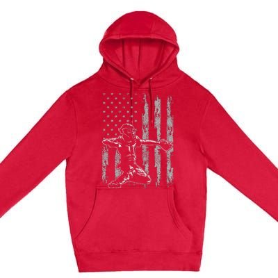 Baseball Catcher For Men Baseball USA Flag Premium Pullover Hoodie