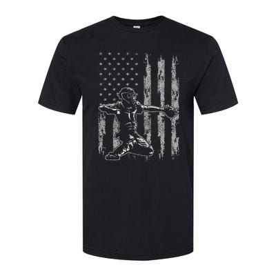 Baseball Catcher For Men Baseball USA Flag Softstyle CVC T-Shirt