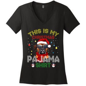 Bulldog Christmas Funny Dog Lover Santa Hat Xmas Pajama Women's V-Neck T-Shirt