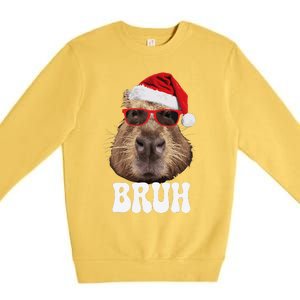 Bruh Capybara Funny Santa Hat Christmas Season Capybara Premium Crewneck Sweatshirt