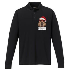 Bruh Capybara Funny Santa Hat Christmas Season Capybara Performance Long Sleeve Polo