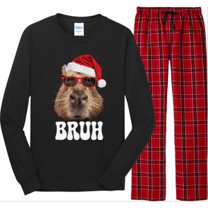 Bruh Capybara Funny Santa Hat Christmas Season Capybara Long Sleeve Pajama Set