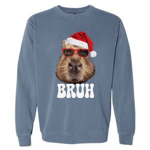 Bruh Capybara Funny Santa Hat Christmas Season Capybara Garment-Dyed Sweatshirt