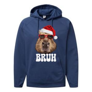 Bruh Capybara Funny Santa Hat Christmas Season Capybara Performance Fleece Hoodie