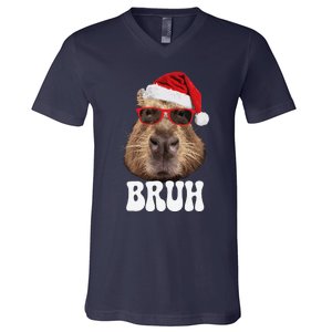 Bruh Capybara Funny Santa Hat Christmas Season Capybara V-Neck T-Shirt