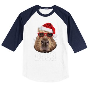 Bruh Capybara Funny Santa Hat Christmas Season Capybara Baseball Sleeve Shirt