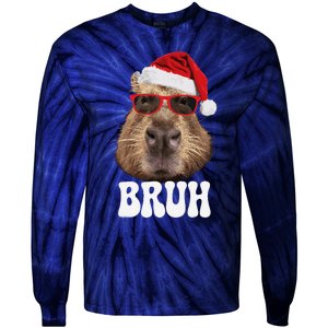 Bruh Capybara Funny Santa Hat Christmas Season Capybara Tie-Dye Long Sleeve Shirt