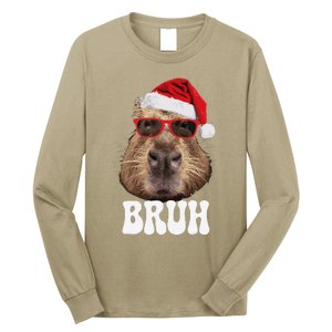 Bruh Capybara Funny Santa Hat Christmas Season Capybara Long Sleeve Shirt