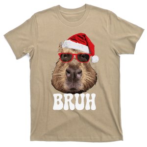 Bruh Capybara Funny Santa Hat Christmas Season Capybara T-Shirt