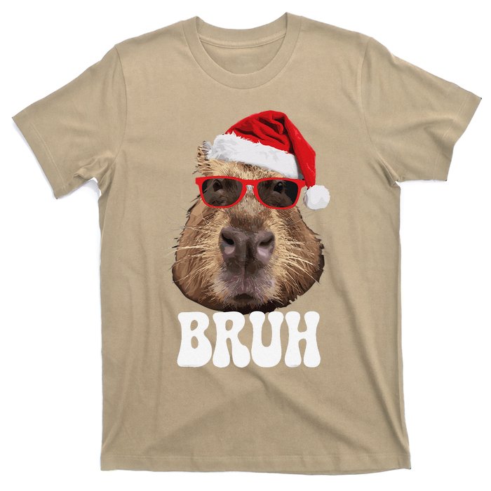 Bruh Capybara Funny Santa Hat Christmas Season Capybara T-Shirt