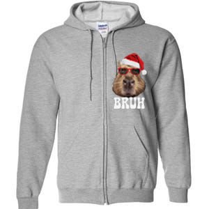 Bruh Capybara Funny Santa Hat Christmas Season Capybara Full Zip Hoodie