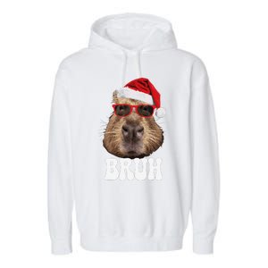 Bruh Capybara Funny Santa Hat Christmas Season Capybara Garment-Dyed Fleece Hoodie