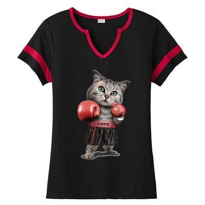 BOXING CAT Funny Ladies Halftime Notch Neck Tee