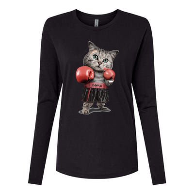 BOXING CAT Funny Womens Cotton Relaxed Long Sleeve T-Shirt