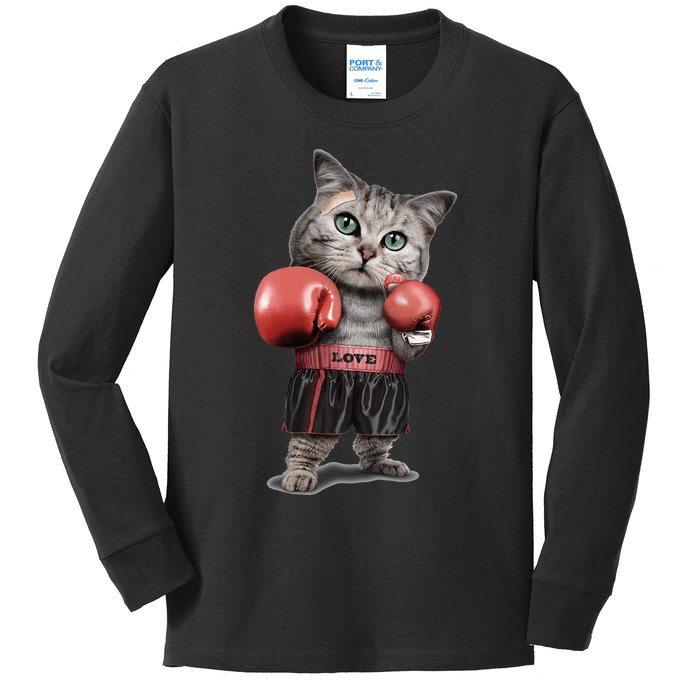 BOXING CAT Funny Kids Long Sleeve Shirt