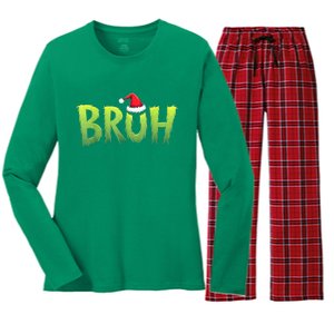 Bruh Christmas Funny Christmas Humor Meme Women's Long Sleeve Flannel Pajama Set 