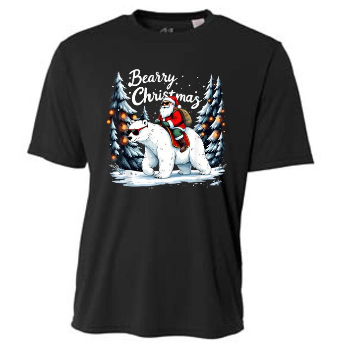 Bearry Christmas Funny Santa Polar Bear Ride Christmas Xmas Cooling Performance Crew T-Shirt