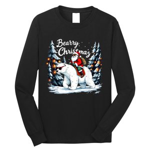 Bearry Christmas Funny Santa Polar Bear Ride Christmas Xmas Long Sleeve Shirt