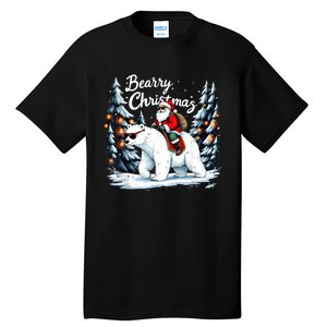 Bearry Christmas Funny Santa Polar Bear Ride Christmas Xmas Tall T-Shirt