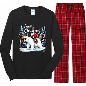 Bearry Christmas Funny Santa Polar Bear Ride Christmas Xmas Long Sleeve Pajama Set