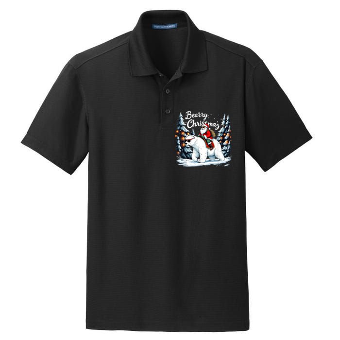 Bearry Christmas Funny Santa Polar Bear Ride Christmas Xmas Dry Zone Grid Polo