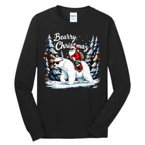 Bearry Christmas Funny Santa Polar Bear Ride Christmas Xmas Tall Long Sleeve T-Shirt