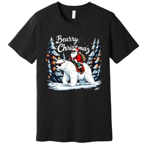 Bearry Christmas Funny Santa Polar Bear Ride Christmas Xmas Premium T-Shirt