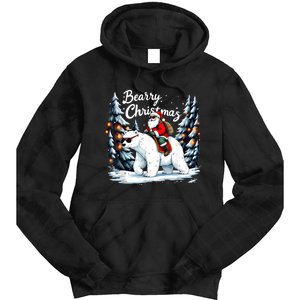 Bearry Christmas Funny Santa Polar Bear Ride Christmas Xmas Tie Dye Hoodie