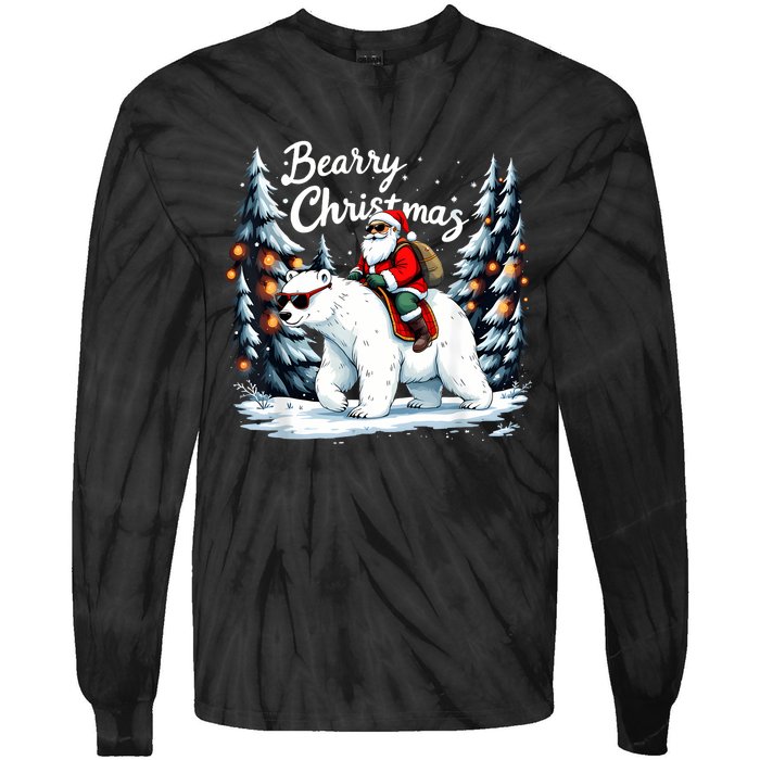 Bearry Christmas Funny Santa Polar Bear Ride Christmas Xmas Tie-Dye Long Sleeve Shirt