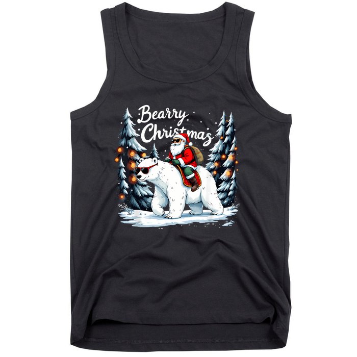 Bearry Christmas Funny Santa Polar Bear Ride Christmas Xmas Tank Top