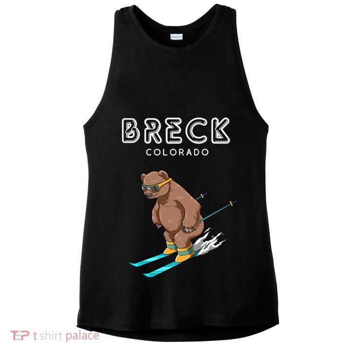 Breck Colorado Funny Ski Grizzly Bear Gift Ladies PosiCharge Tri-Blend Wicking Tank