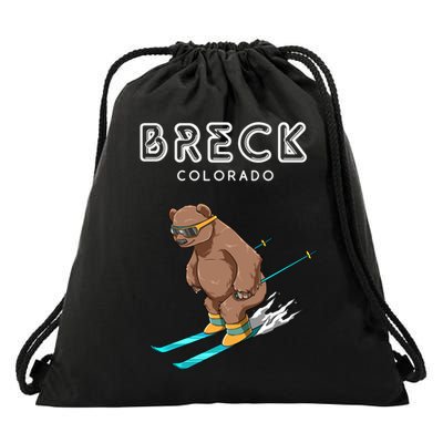 Breck Colorado Funny Ski Grizzly Bear Gift Drawstring Bag