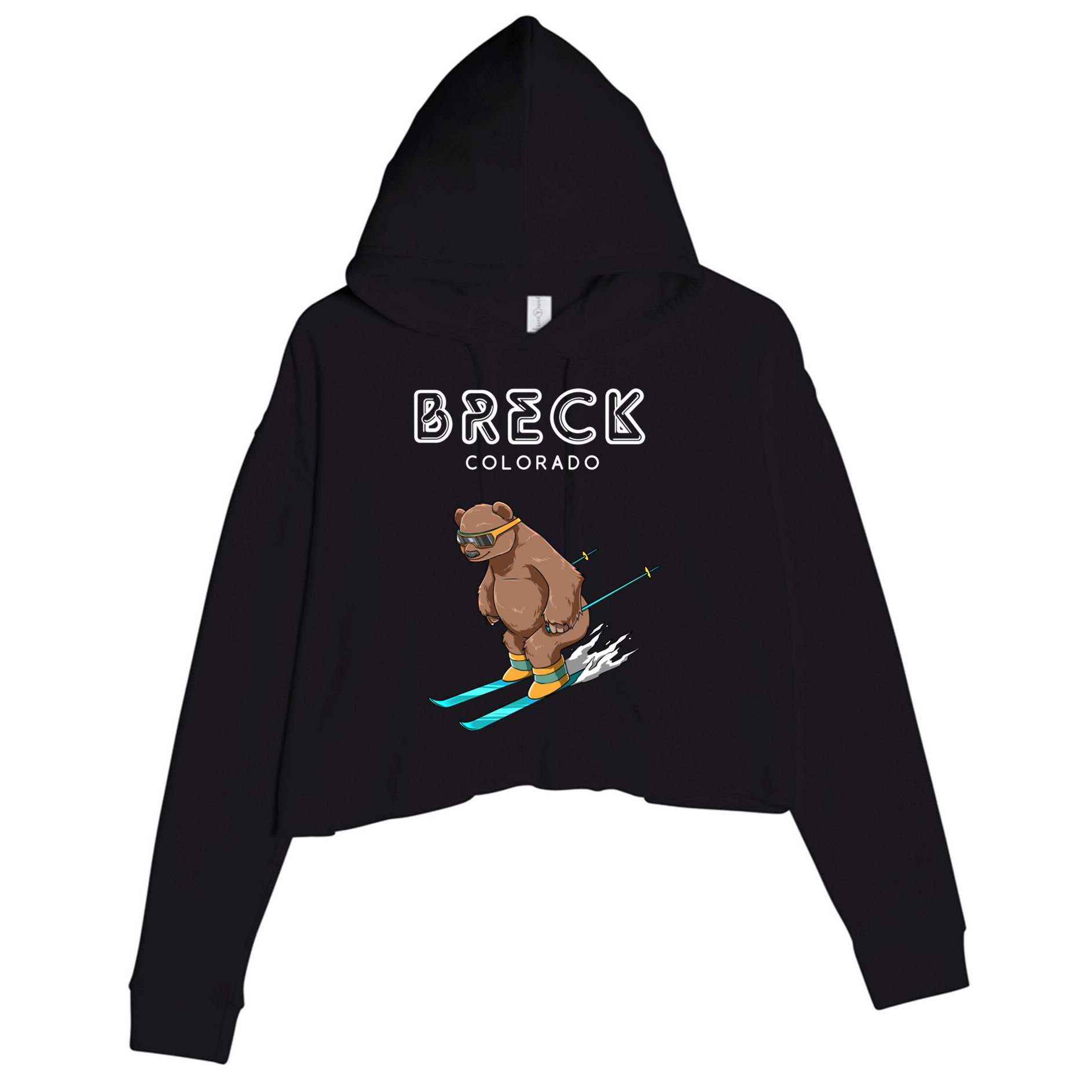 Breck Colorado Funny Ski Grizzly Bear Gift Crop Fleece Hoodie