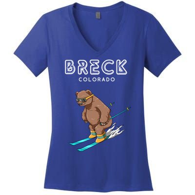 Breck Colorado Funny Ski Grizzly Bear Gift Women's V-Neck T-Shirt