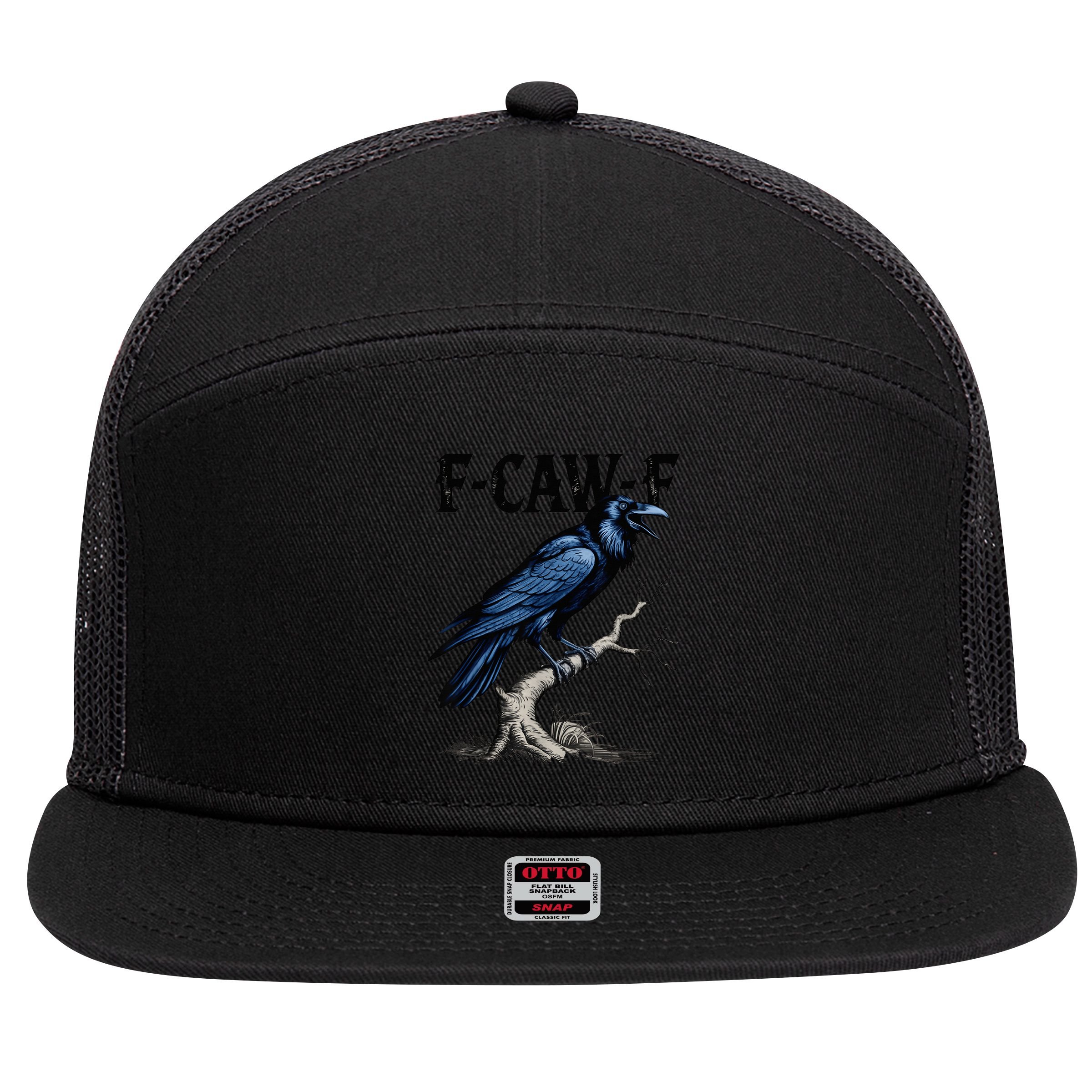 Black Crow F-Caw-F Black Bird  7 Panel Mesh Trucker Snapback Hat
