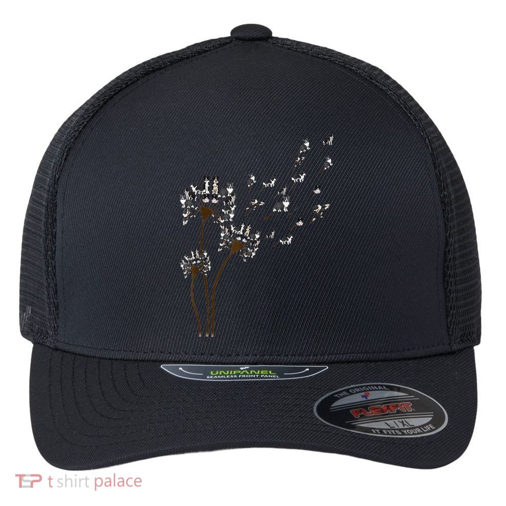 Border Collie Flower Fly Dandelion Funny Dog Flexfit Unipanel Trucker Cap