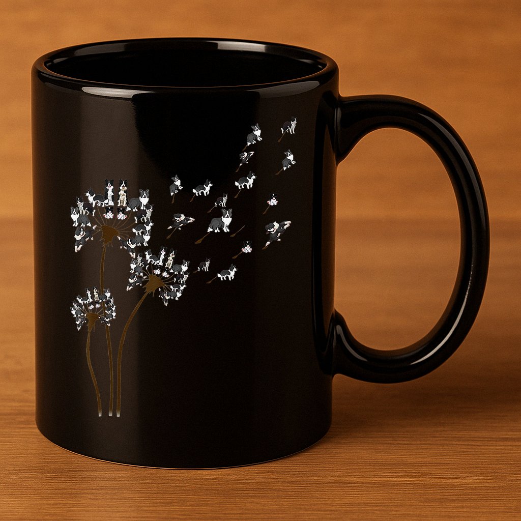 Border Collie Flower Fly Dandelion Funny Dog 11oz C Handle Ceramic Mug