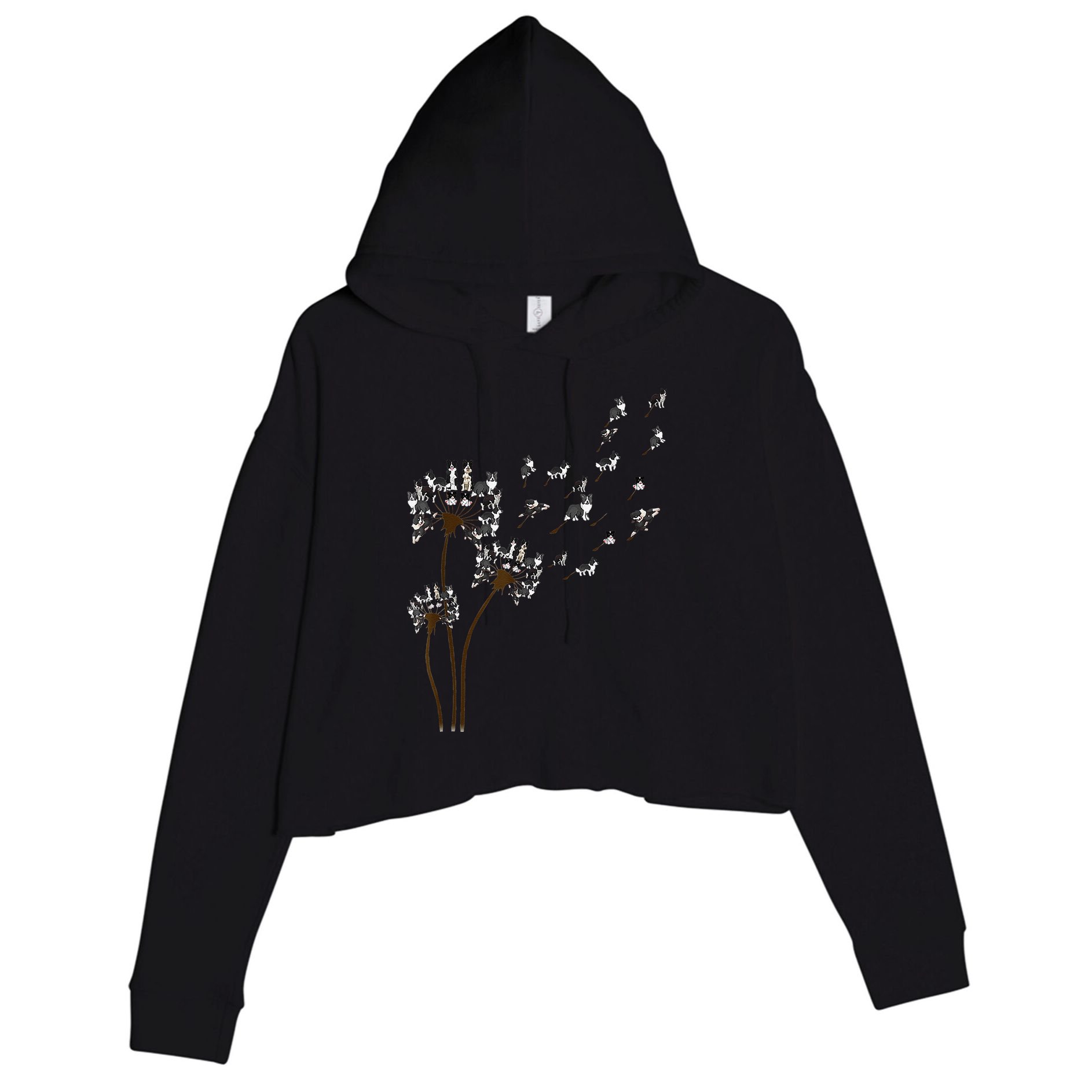 Border Collie Flower Fly Dandelion Funny Dog Crop Fleece Hoodie