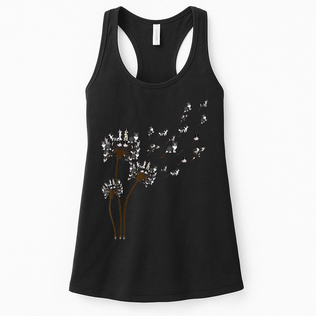 Border Collie Flower Fly Dandelion Funny Dog Womens Tank Top