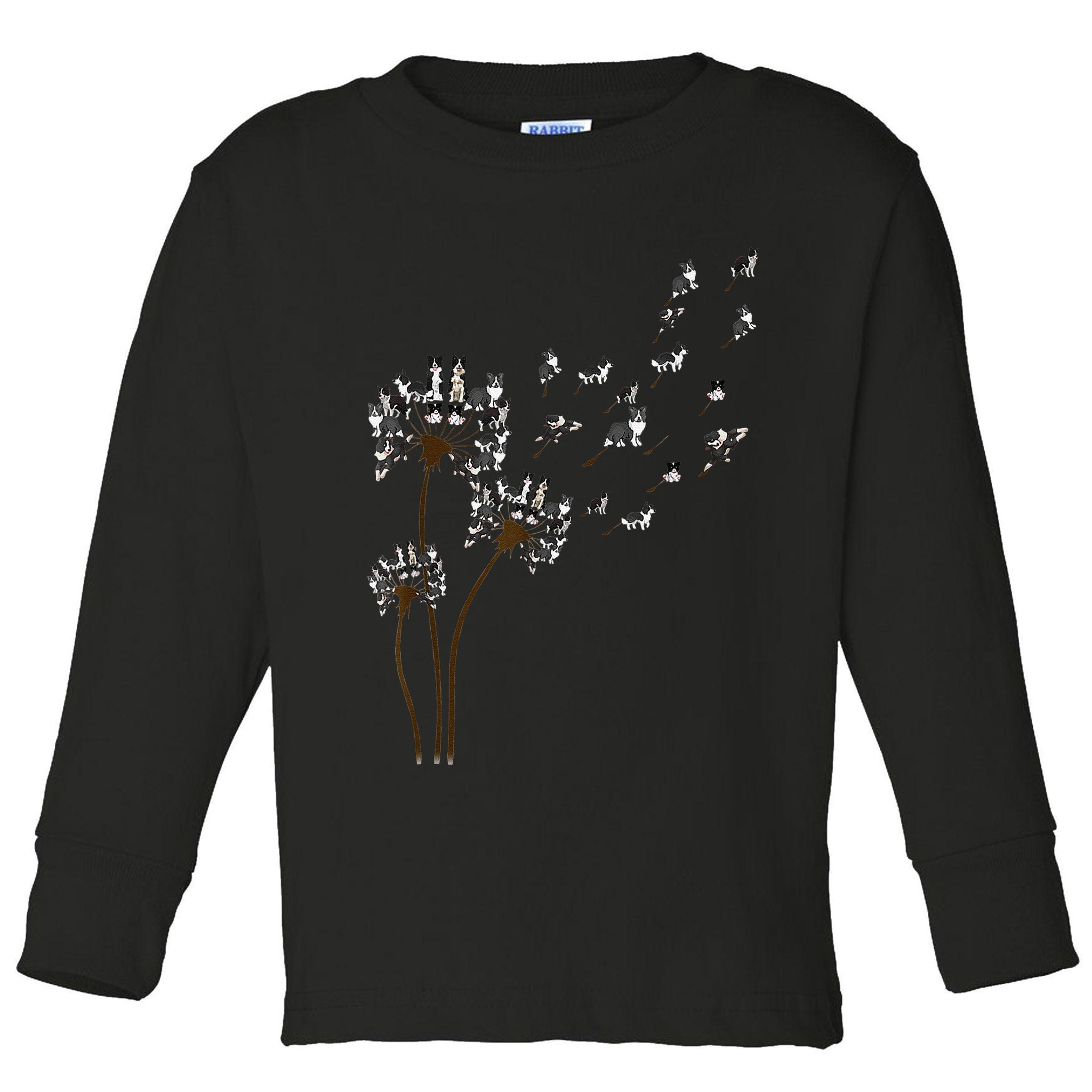 Border Collie Flower Fly Dandelion Funny Dog Toddler Long Sleeve Shirt