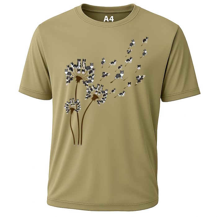 Border Collie Flower Fly Dandelion Funny Dog Cooling Performance Crew T-Shirt