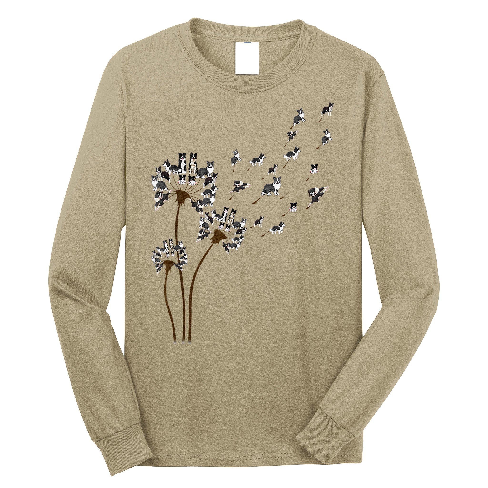 Border Collie Flower Fly Dandelion Funny Dog Long Sleeve Shirt