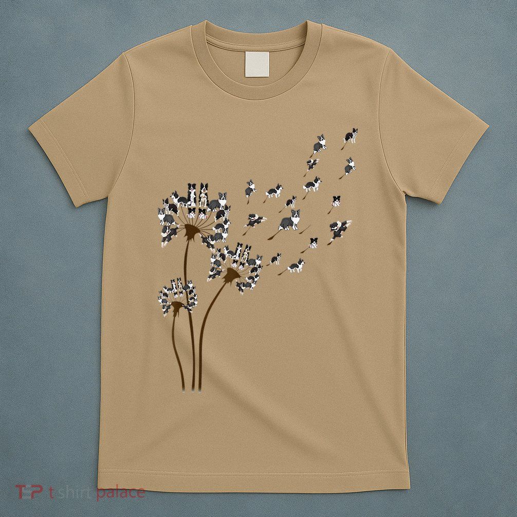 Border Collie Flower Fly Dandelion Funny Dog T-Shirt